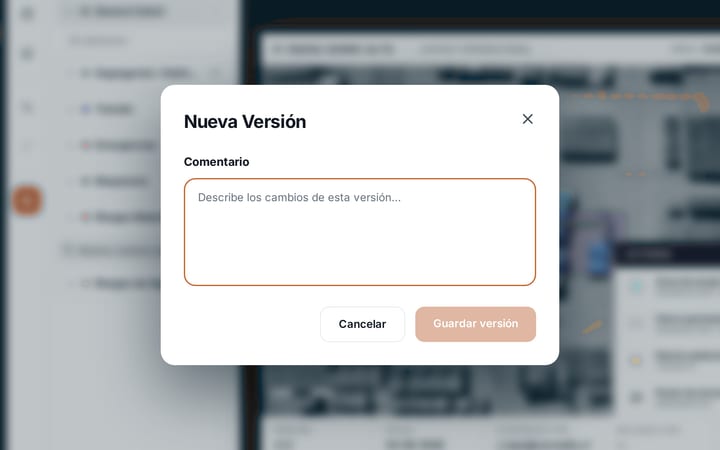 Modal de nueva versión con su comentario de cambios