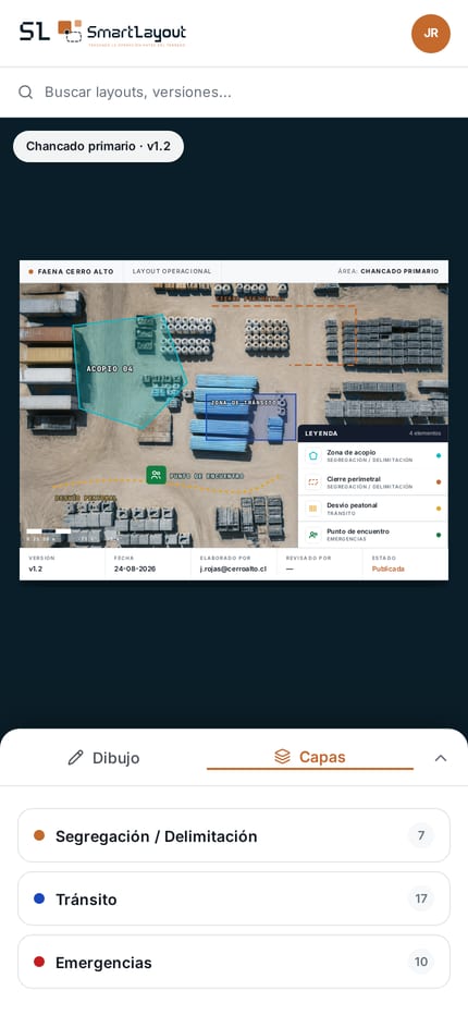 El mismo layout consultado desde un teléfono en terreno